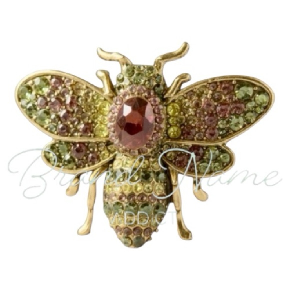 Rose Gold and Multicolor Crystal Rhinestone Bee Brooch
